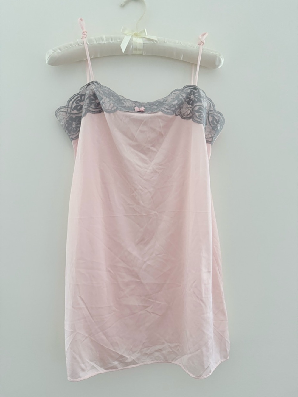 Women's Pink Satin Lace Trim Chemise Slip with Shorts